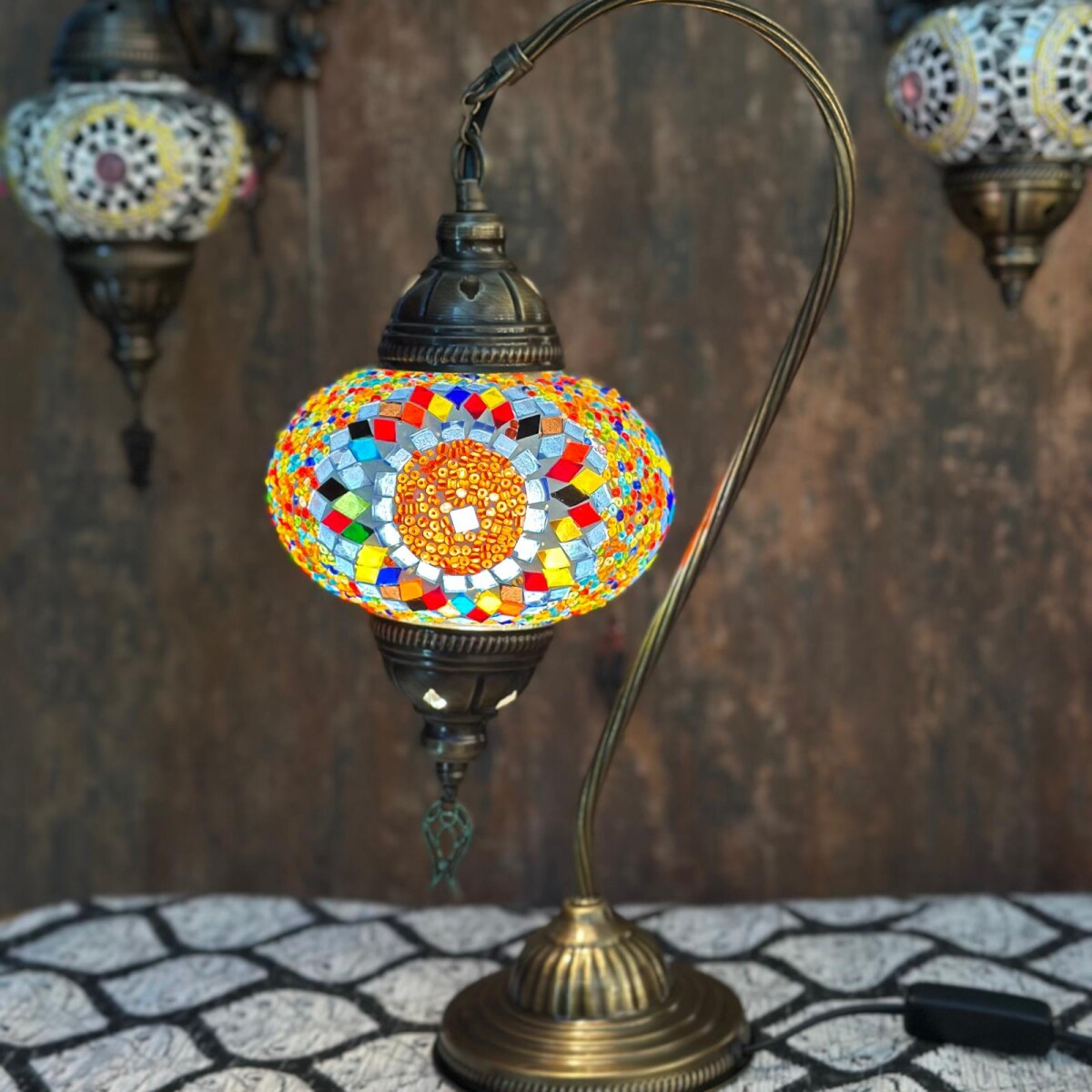 Lámpara vitraux de mesa cuello de cisne multicolor TM14 