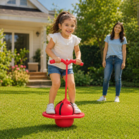 Pelota Pogo Saltarín Infantil Con Asas Base Inflador Rojo