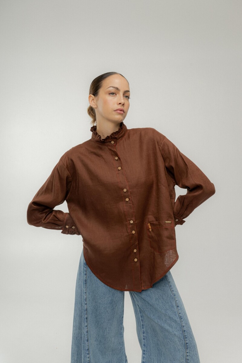 Camisa Ota Linen - Chocolate 