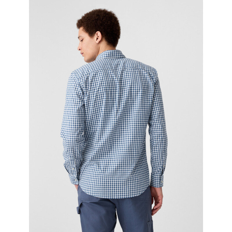 V-LS SLIM STRETCH POPLIN BASIC DOCKSIDER BLUE GINGHAM