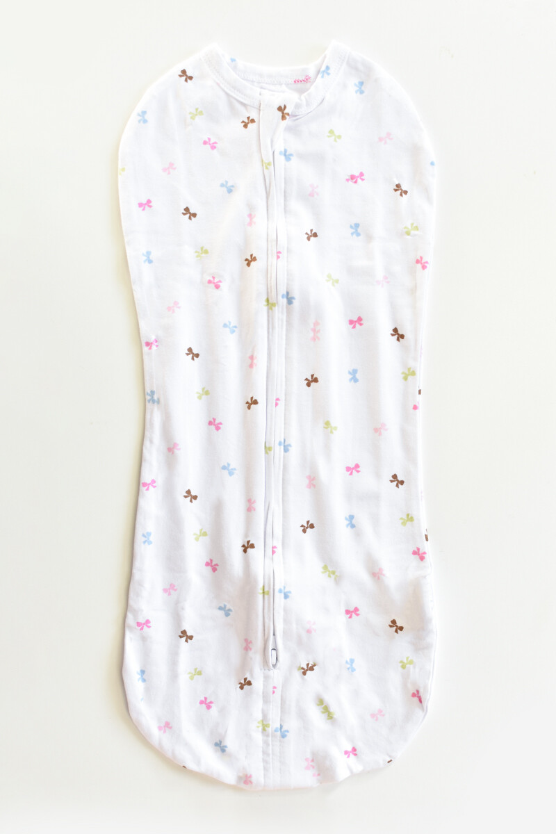 Manta envolvente para bebés - Blanco con moñitas 