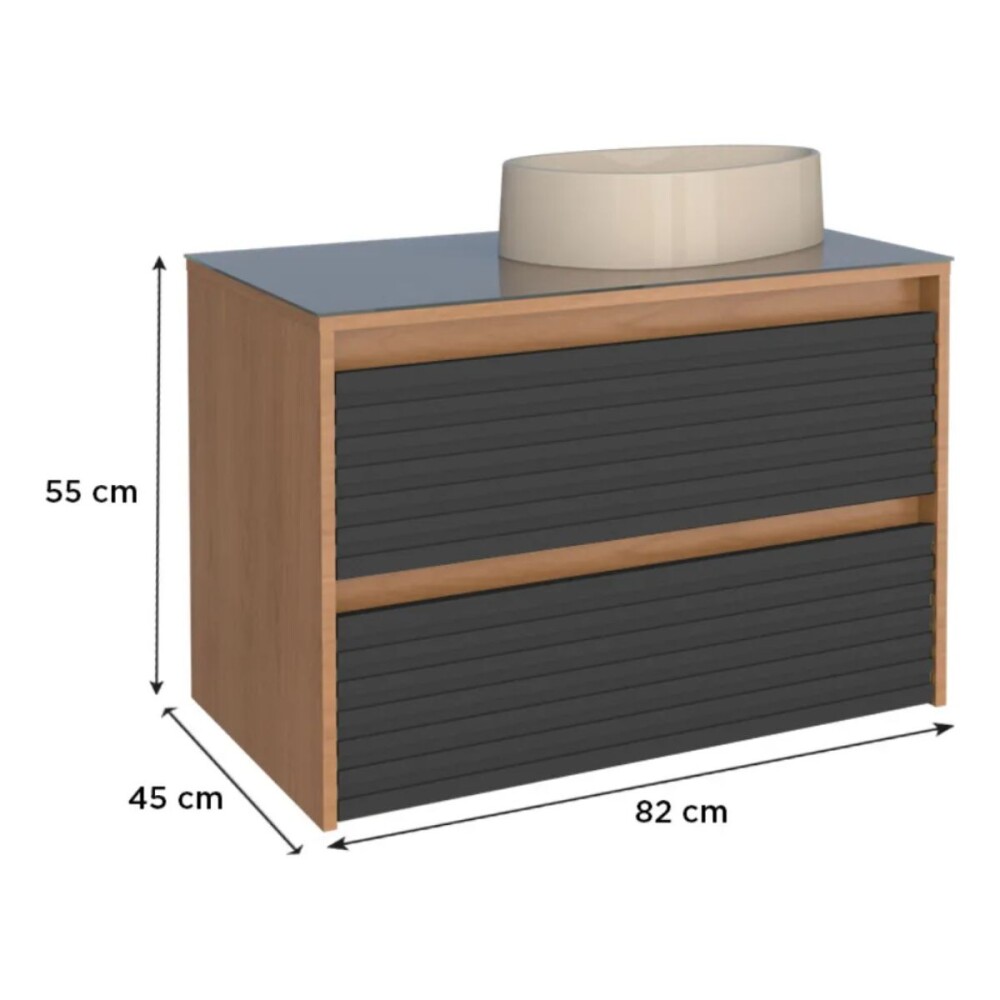 Mueble de baño Osaka Negro con tapa de vidrio y bacha de loza Mueble De Baño Osaka Negro Con Tapa De Vidrio Y Bacha De Loza