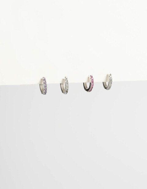Aros Argollas Set Strass Set De Aros Argolla En Cubic - Plateado