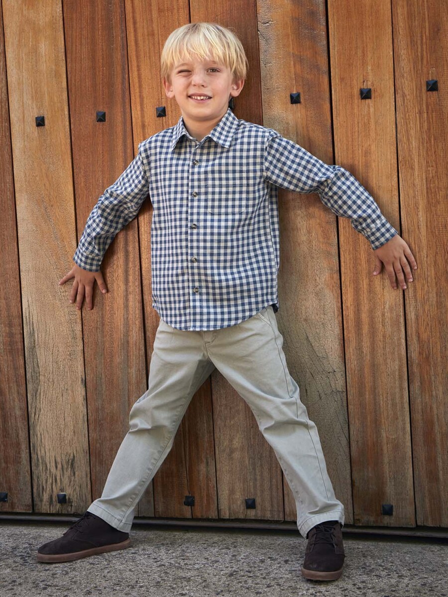 Camisa De Cuadros Con Smo Azul Medio Oscuro
