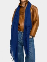 Pashmina De Lana Con Flecos azul