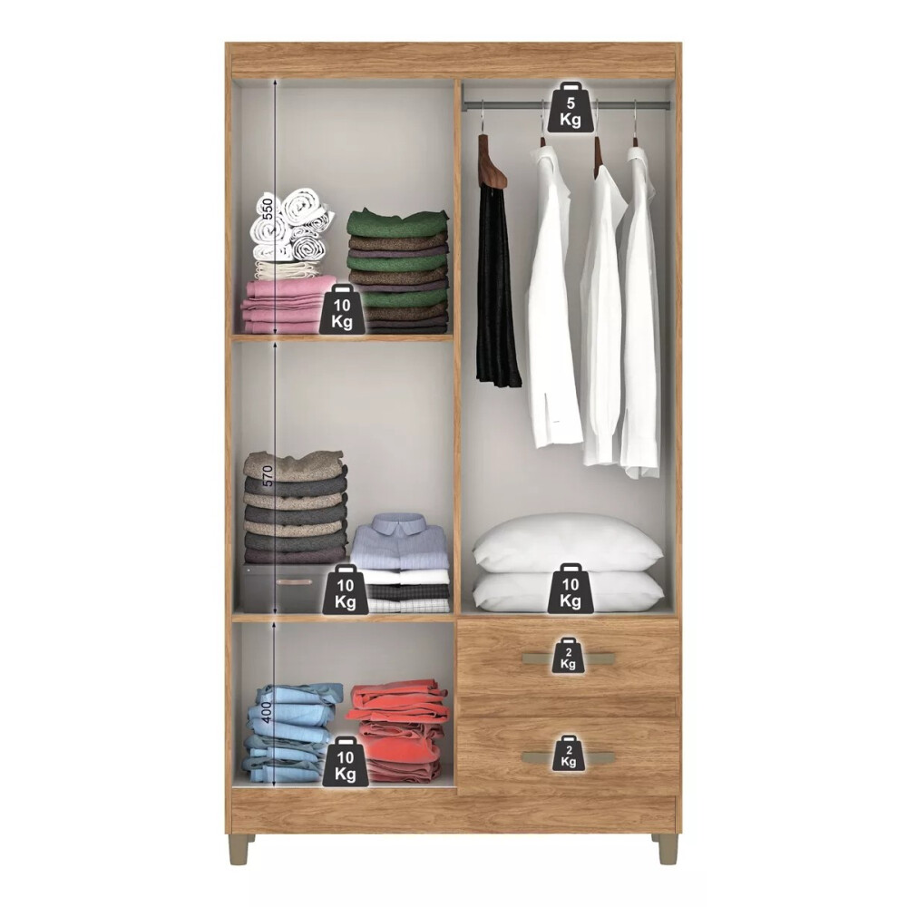 ROPERO 4 PUERTAS 2 CAJONES GUARDARROPA ARMARIO CLOSET PLACARD MARRÓN-VERDE