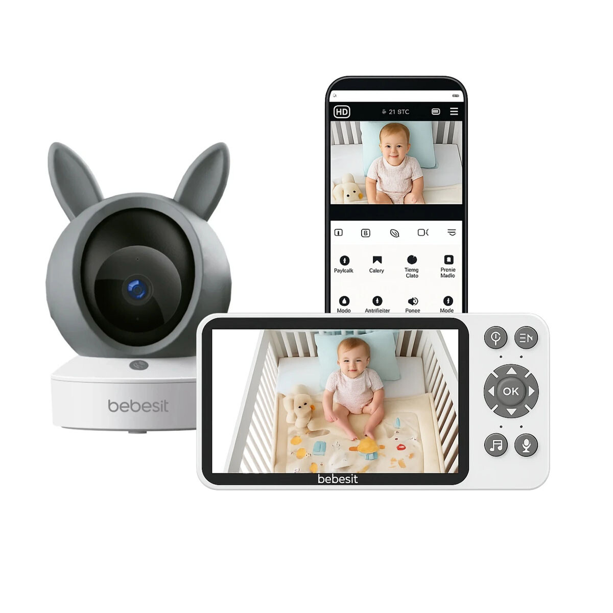 Baby Call con Camara Smart Guard HF3.0 Wifi1080p Ruido Blanco + Soporte Bebesit 