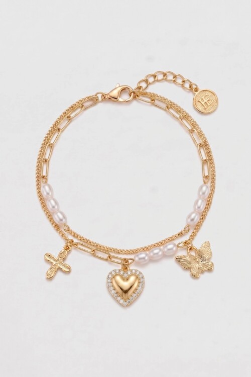 Pulsera cord dije cora y sol dorado