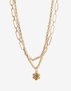 Collares Cortos Con Dijes Collar Corto Multicadena Flor - Dorado