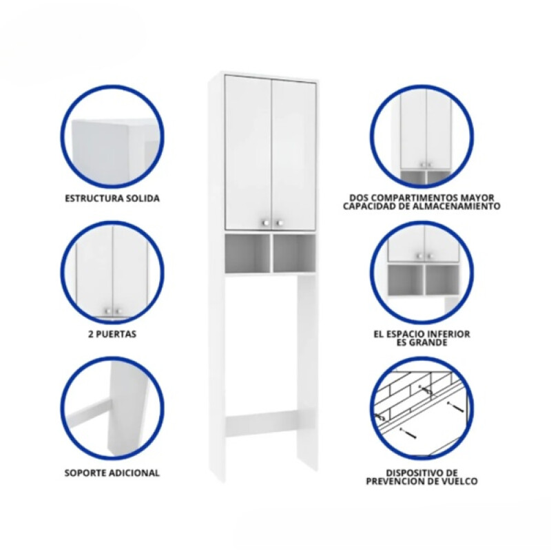 Mueble para baño sobre inodoro con 2 Puertas y 2 estantes Blanco