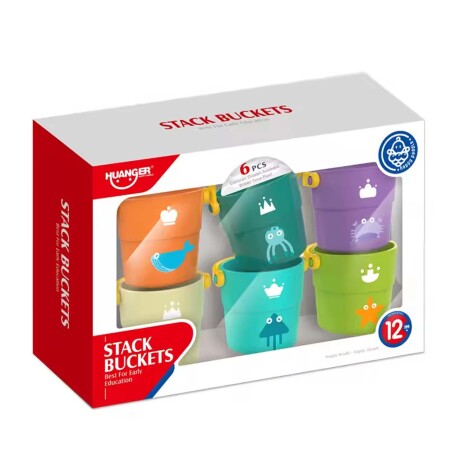 Set 6 Mini Baldes Juguetes Agua Baño Playa para Bebé Huanger Multicolor