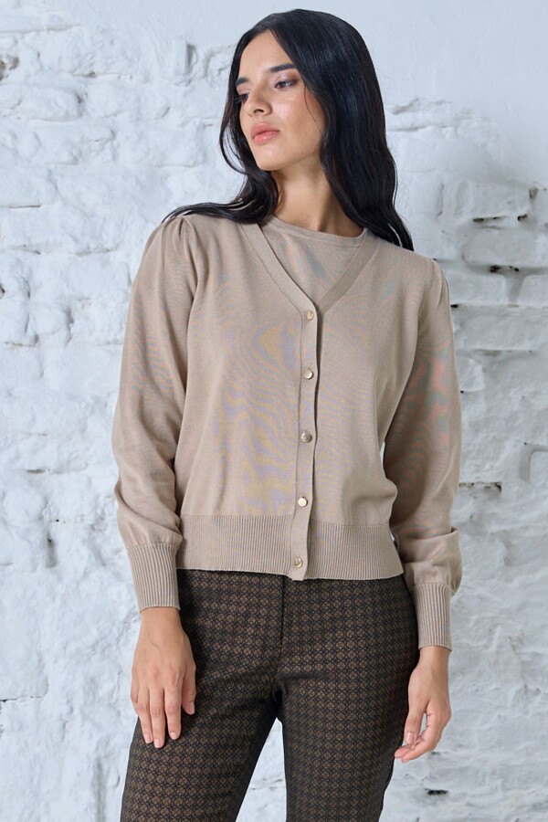 Cardigan Basico Boton Metal KHAKI