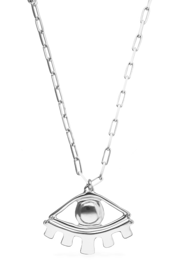 COLLAR LARGO DE ALEACIÓN DE METALES BAÑADO EN PLATA DE LEY CON DETALLE DE OJO GRANDE Colgante