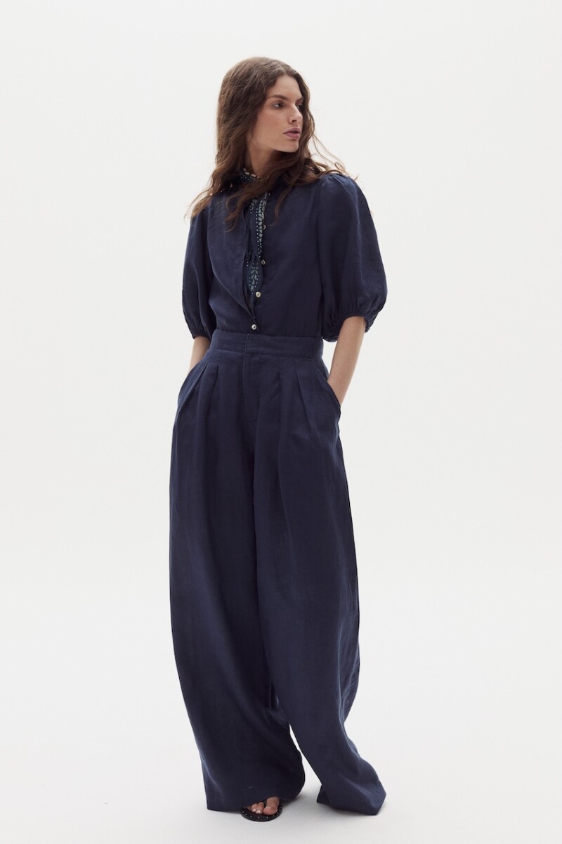 Camisa Bubble en Lino Navy