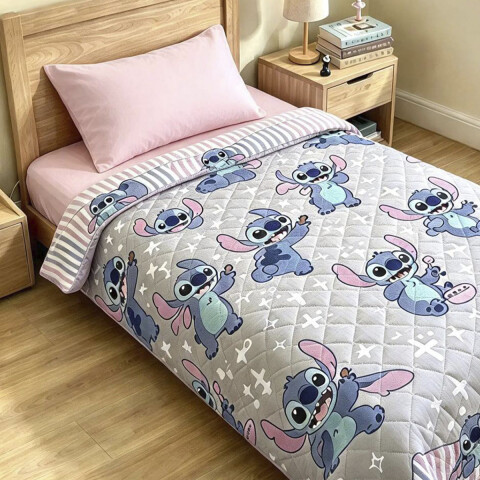 Colcha Infantil Stitch 1 Plaza 100% Microfibra LILA