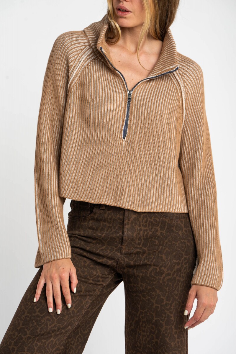 Sweater Algodón Cierre Camel