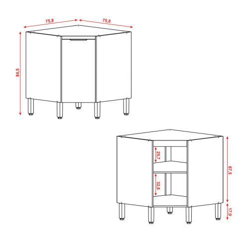 Modulo Inferior Esquinero Sin Tapa Para Cocina Una Puertas GAMAS DE BEIGE
