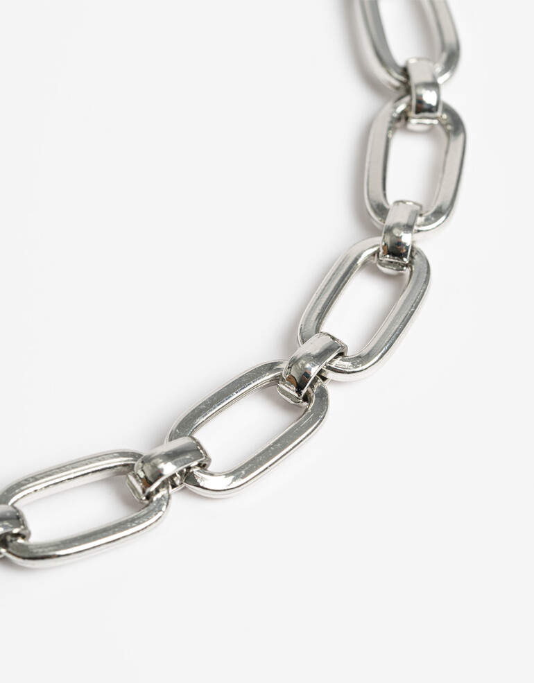 Collares Cortos Metal Collar Corto Metal Eslabones Plateado - Plateado Rodio