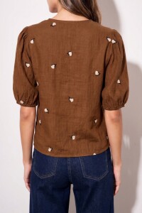Blusa Viscosa Bordada Marron