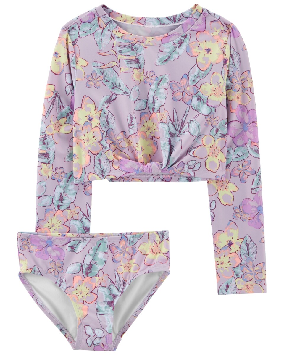 Malla de baño dos piezas, protección UPF 50+, manga larga y diseño floral 