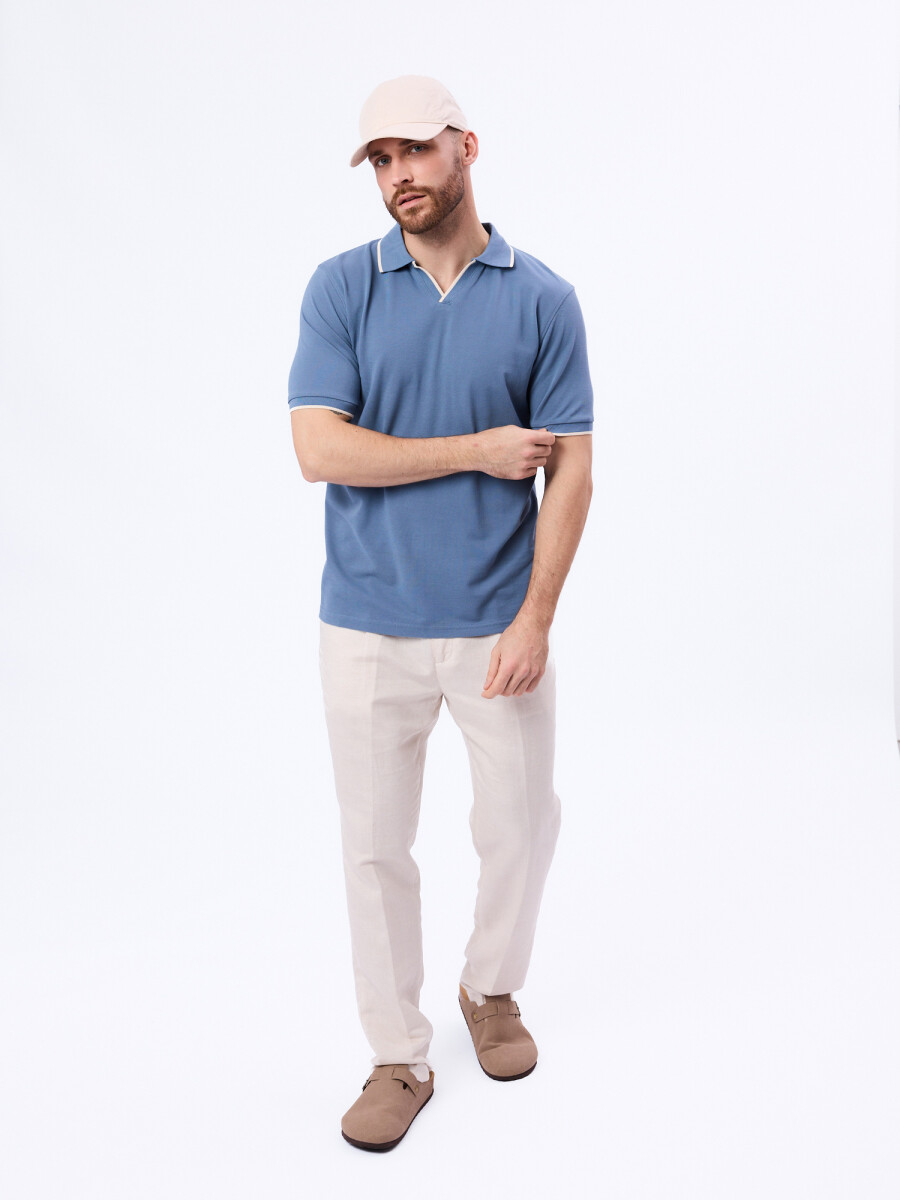 Remera m/c pique - azul piedra 