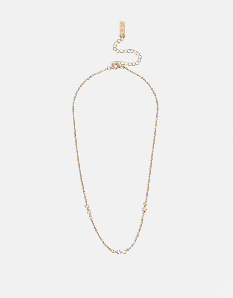 Bijouterie Set Strass Set De Collar Y Aros Pasantes - Dorado
