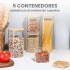 Set x 5 Tarros Contenedores Hermeticos Con tapa de Madera Frascos Apilables Imback Set x 5 Tarros Contenedores Hermeticos Con tapa de Madera Frascos Apilables Imback