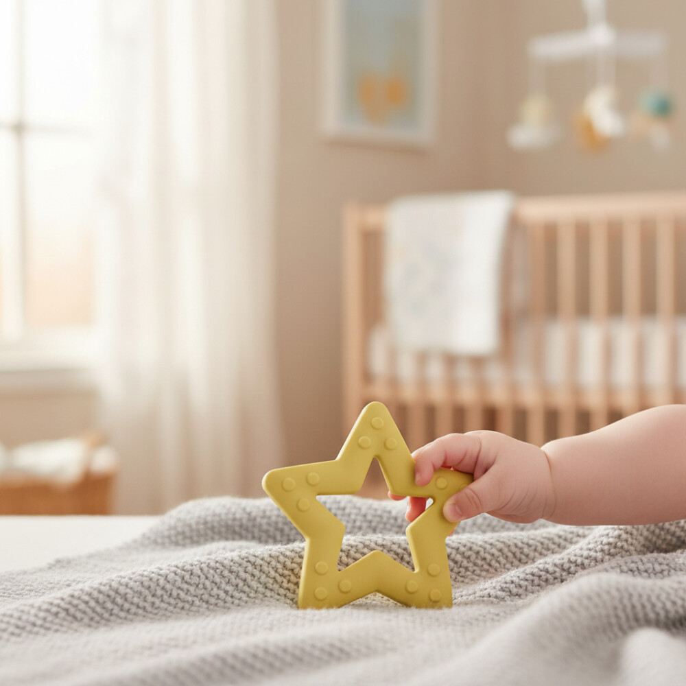 Mordillo silicona estrella Mumlove mostaza