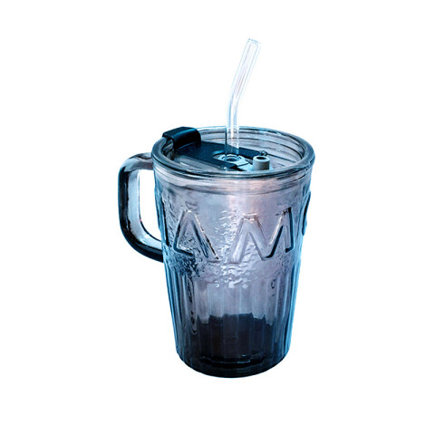 Vaso de vidrio c/sorbito 2 colores 500ml Vaso De Vidrio C/sorbito 2 Colores 500ml