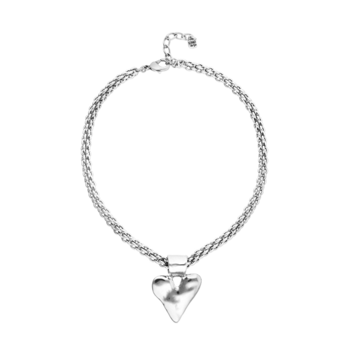 COLLAR CON CADENA GRUESA Y DETALLE DE CORAZÓN GRANDE BAÑADO EN PLATA DE LEY - Colgante 