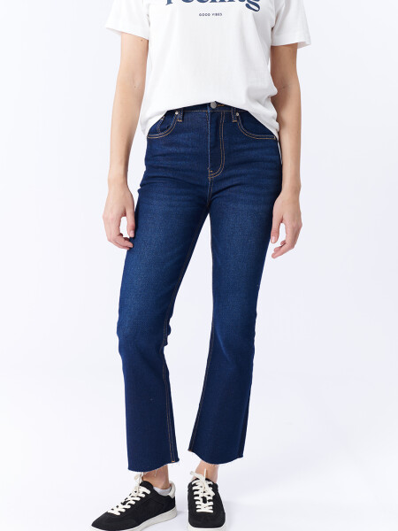 Pantalón jean cropped flare Azul Oscuro