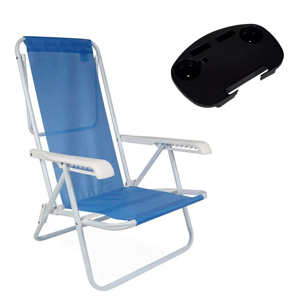 Set Silla 8Pos Acero 100 kg + Mesa Bandeja Plast Divisiones - Azul 