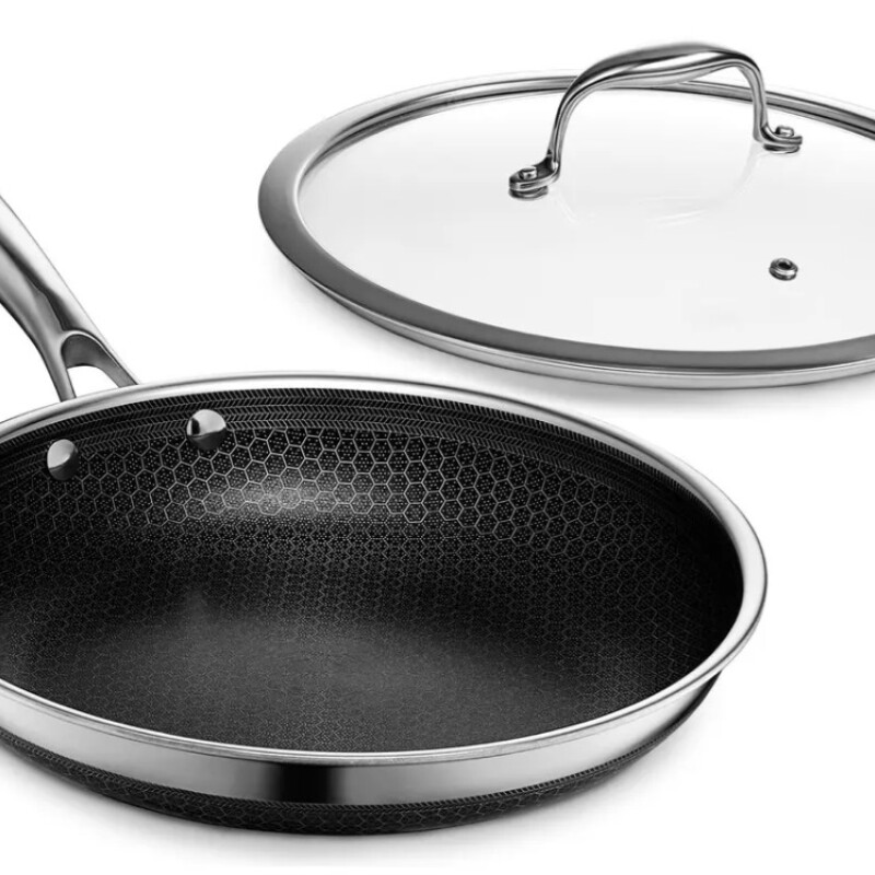 SARTEN ACERO HEXAGONAL ANTIADHERENTE 26CM C/TAPA DE VIDRIO INC.