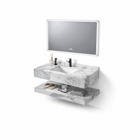 Mueble Para Baño 60cm En Piedra Tecnológica C/bacha Y Espejo Blanco Blanco Un Agujero Mueble Para Baño 60cm En Piedra Tecnológica C/bacha Y Espejo Blanco Blanco Un Agujero