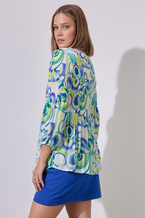 Blusa Gasa Plisada MULTI/VERDE