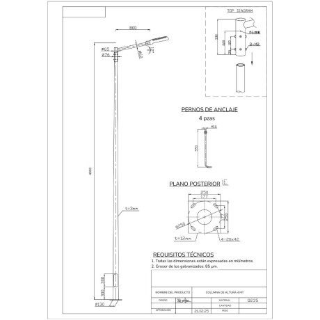 Columna Curve Pole 4 mt para una Luminarias Columna Curve Pole 4 mt Para Una Luminarias