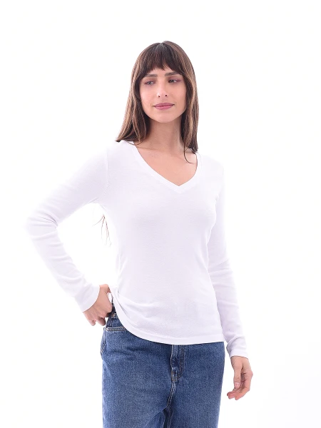REMERA BASICA PETRA RIBB BLANCO