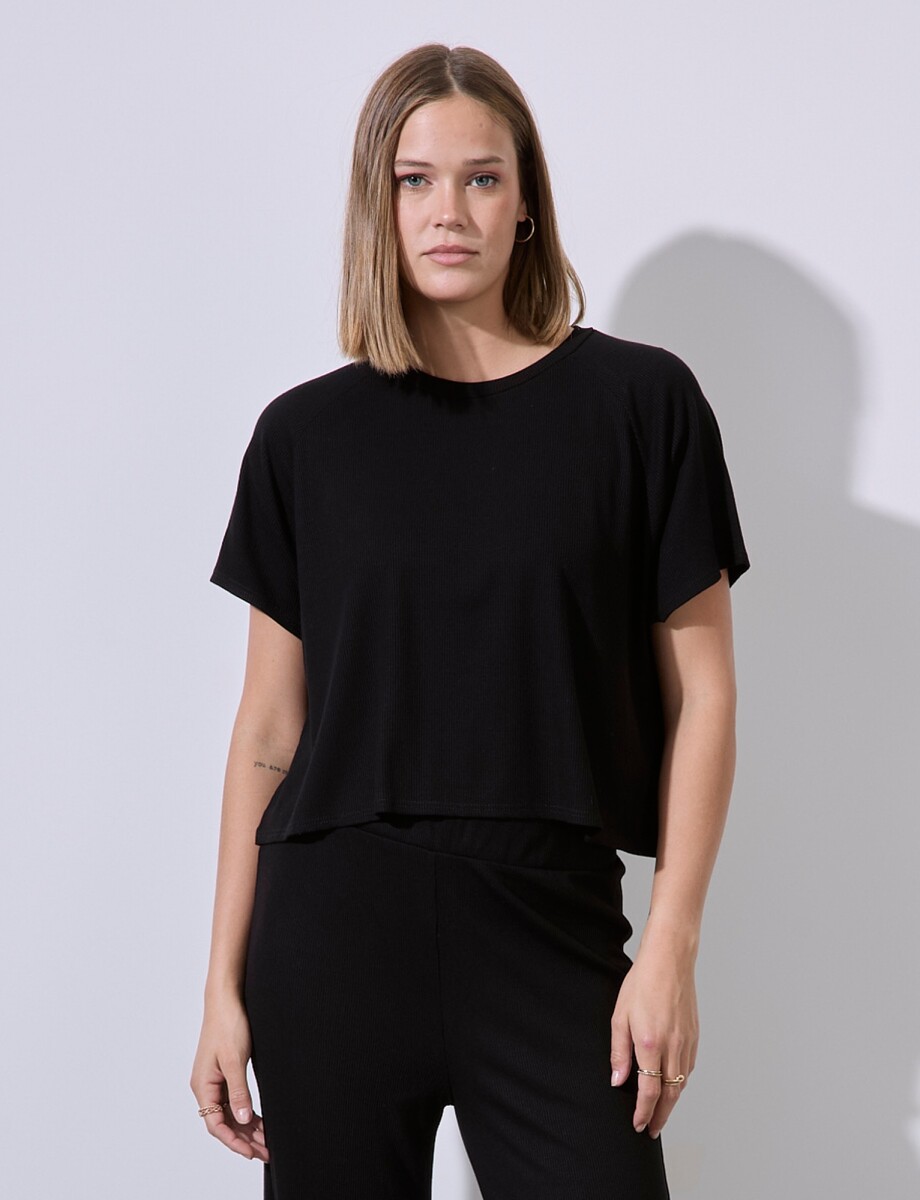 Remera Crop Rib - Negro 