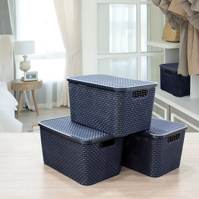 Pack X 2 Cesto Y Caja Organizador Plástico Rattan 36/40lts Pack X 2 Cesto Y Caja Organizador Plástico Rattan 36/40lts