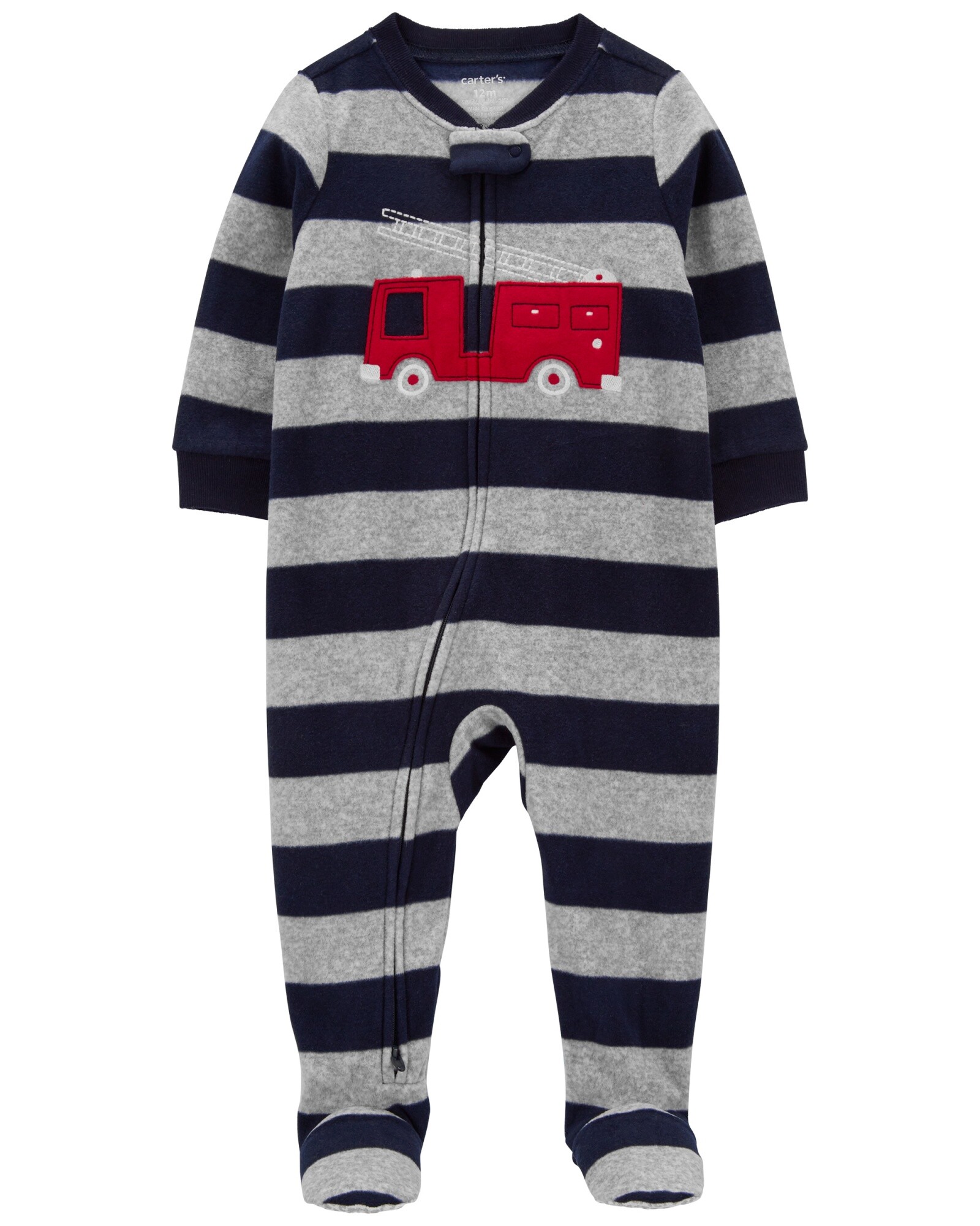 Pijama una pieza de micropolar con pie, estampa bombero Sin color