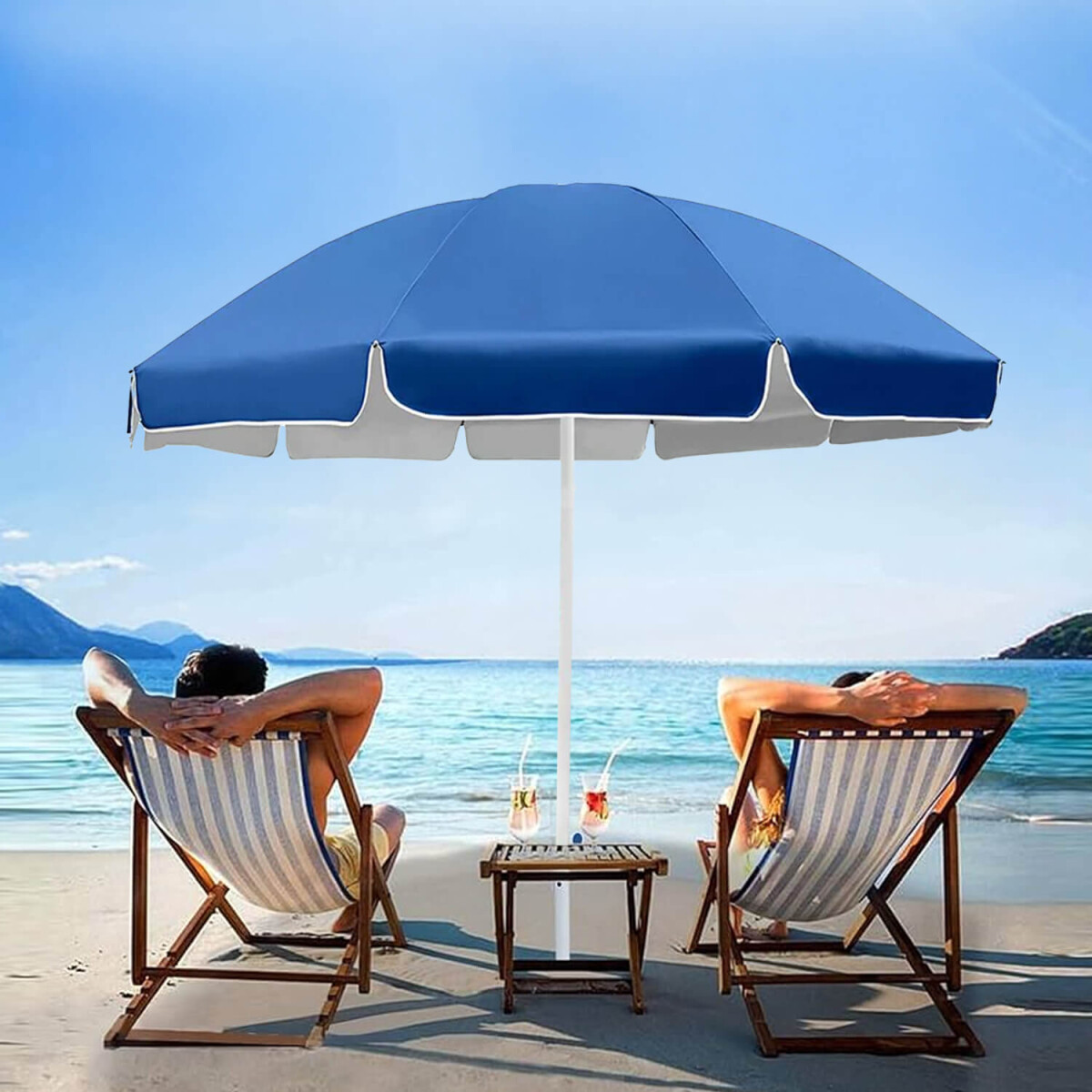 Sombrilla De Playa Reforzada 2.30m Grande Jardin Patio Con Filtro Uv Imback Color Azul 