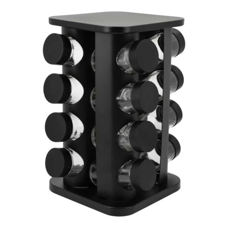 Especiero Giratorio Cuadrado con 16 Frascos para Condimentos Negro
