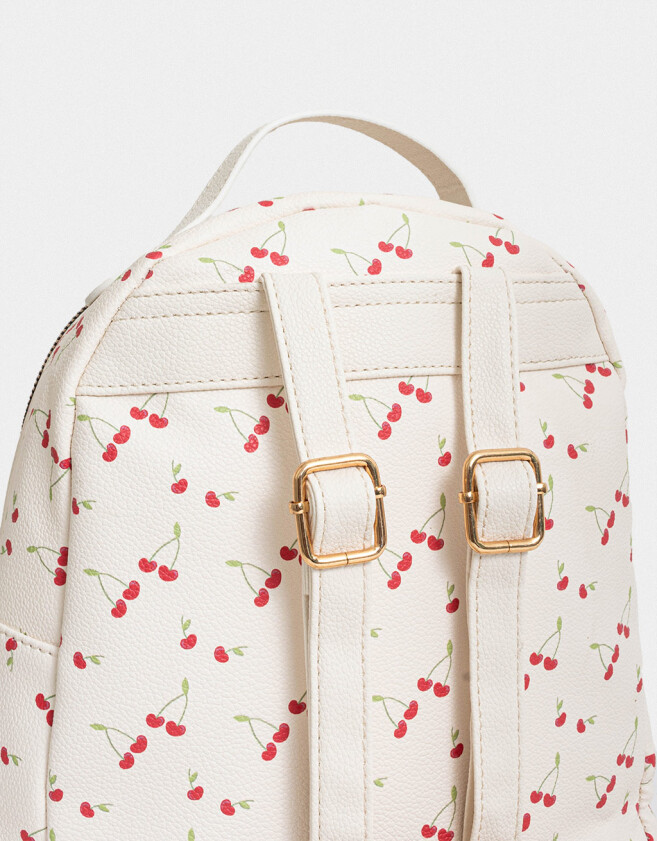 Mochilas Urbanas Romántico Mochila Estampada Cherry - Blanco Crudo