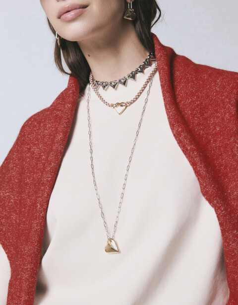 Collares Largos Metal Collar Largo Con Dije Corazón - Combinacion Bicolor