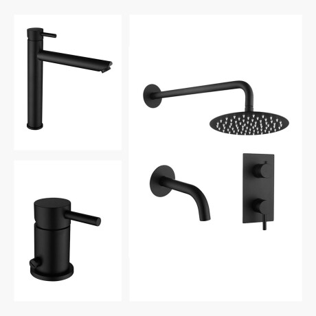 JUEGO DE GRIFERIA NEGRO MATE DUCHA EMBUTIDA LAVATORIO ALTO Y BIDET 000