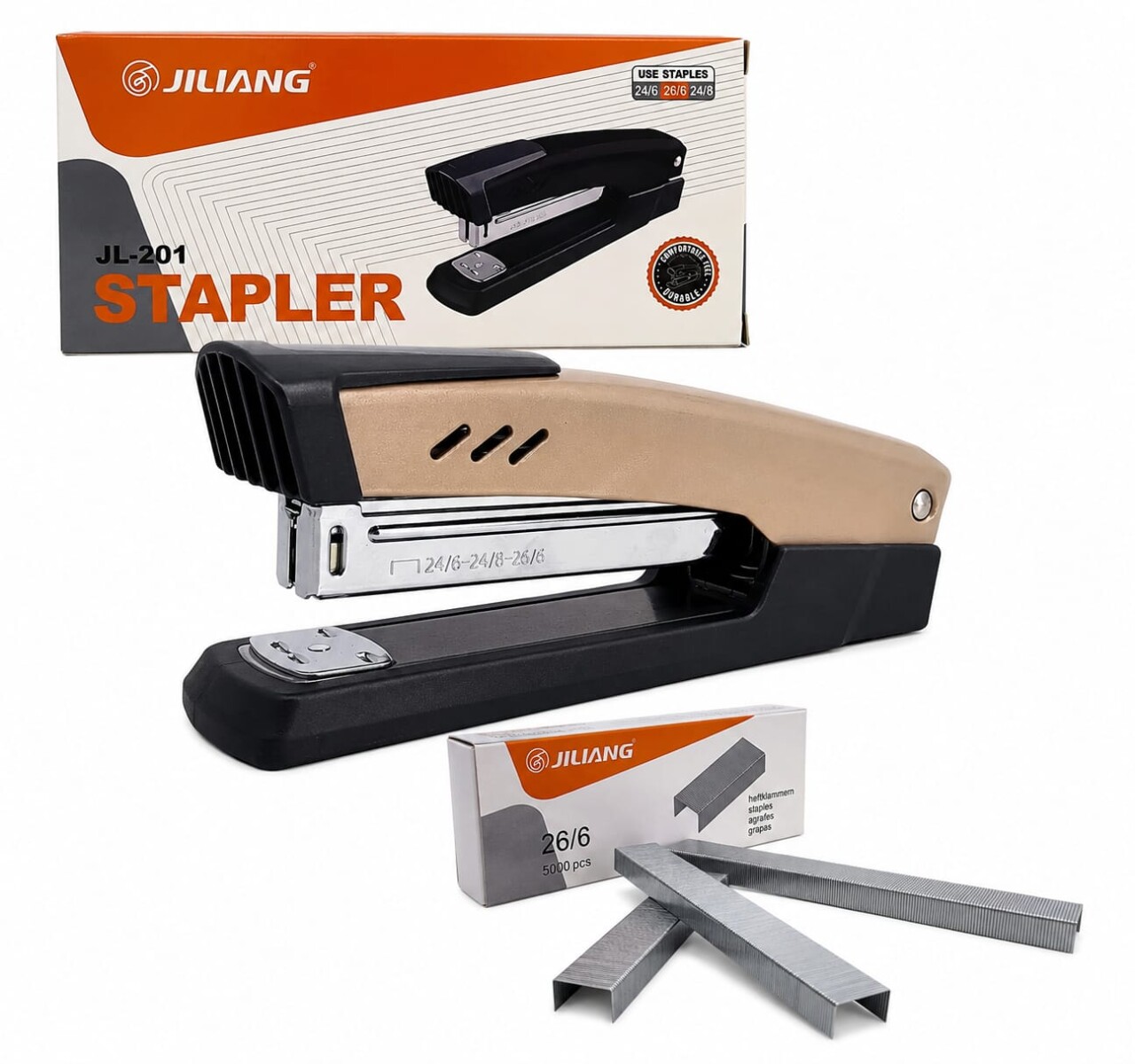 Set Engrampadora De Metal Con 5000 Grampas 26/6 - BEIGE 
