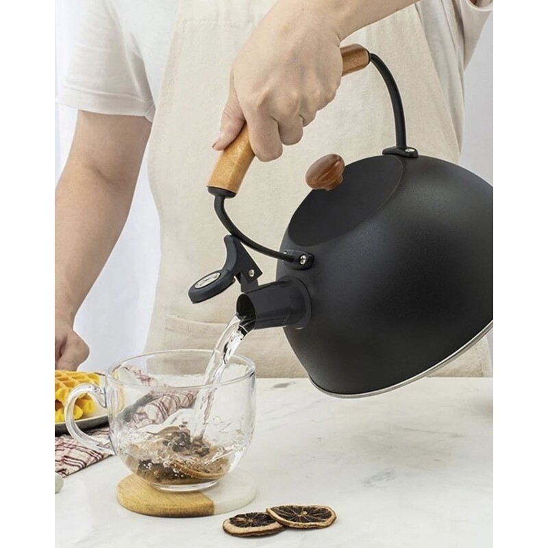 Caldera con Doble Fondo Silbato y Mango de Madera Selecta 2.5 Litros Negro