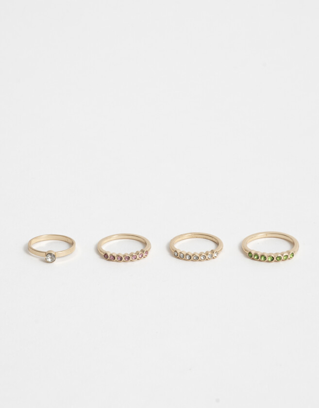 Sets Anillos Strass Multicolor Set De Anillos Con Strass - Dorado
