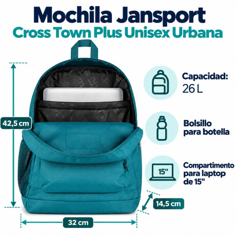 Mochila Escolar p/ Laptop Jansport Cross Town Plus Original Emerald Pool
