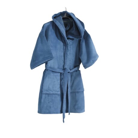 Bata Infantil Con Capucha Velour Dohler 100% Algodón Azul